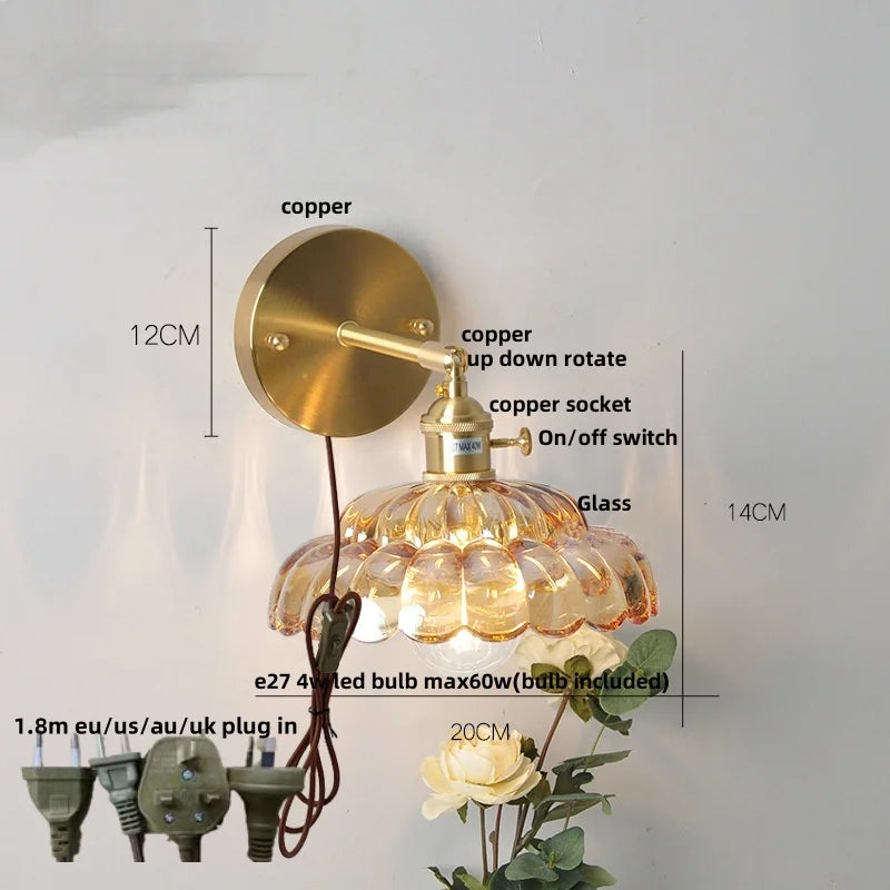 Afralia™ Clear Glass LED Wall Light with Pull Chain Switch