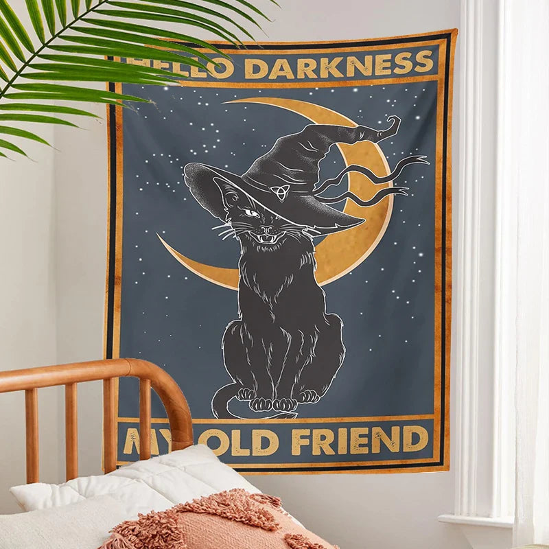 Afralia™ Cat Tarot Tapestry - Vintage Moon Cat Wall Decoration for Mysterious Divination