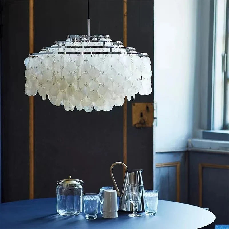 Afralia™ Modern Luxury Shell Chandelier Lighting Gold/Chrome Metal Pendant Light for Home Decor