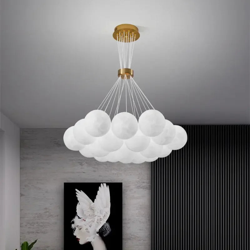 Afralia™ LED Lunar Ball Ceiling Chandeliers for Home Decor in Living Room and Bedroom