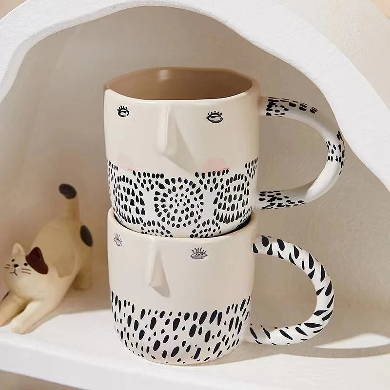 Afralia™ 340ML Ceramic Coffee Milk Mug with Unique Three-Dimensional Illustration