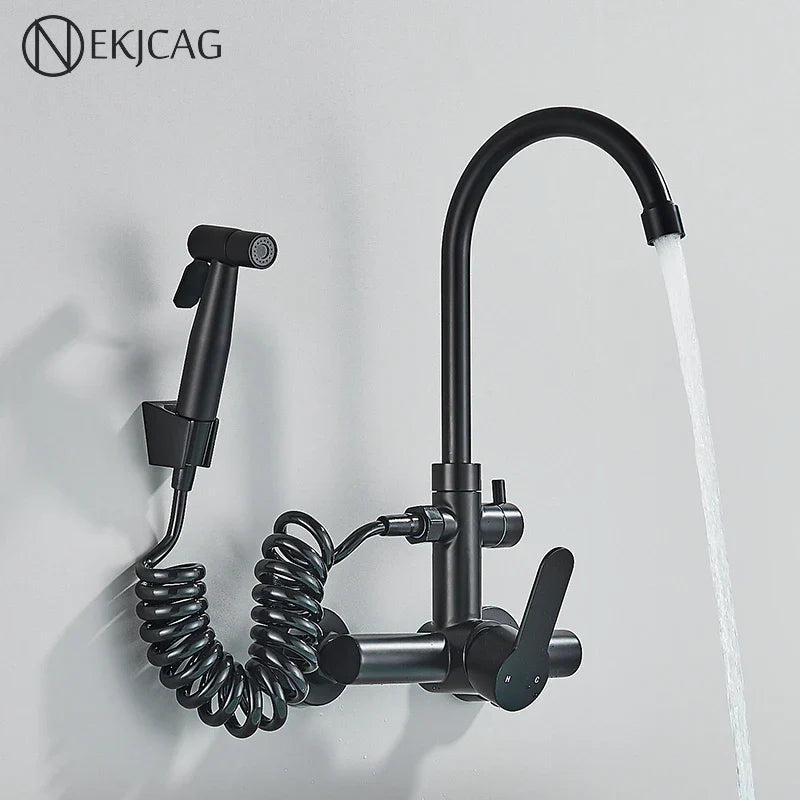 Afralia™ Matte Black Wall Mounted Kitchen Faucet Stainless Steel 304 Bathroom Sink Tap