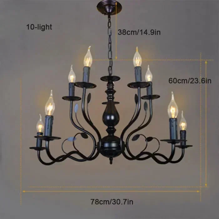 Afralia™ French Candle Chandelier Black Iron Industrial Vintage Farmhouse Lighting