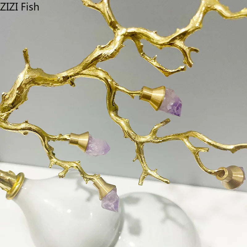 Afralia™ Gold Gourd Branches Luxury Ornaments Feng Shui Home Decor Crafts