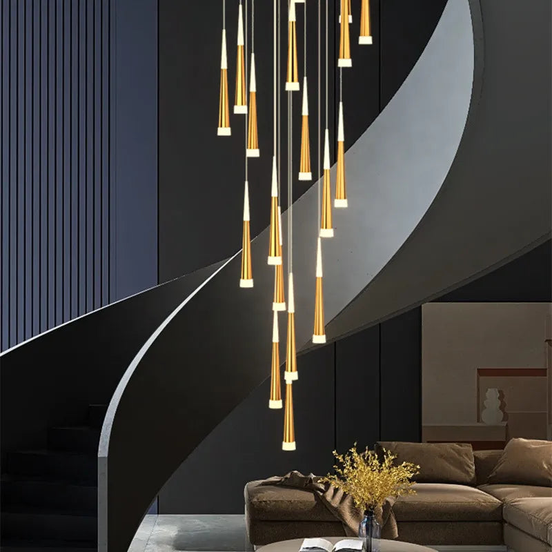 Afralia™ Black Stair Chandelier: Modern Duplex Living Room Dining Room LED Ceiling Light