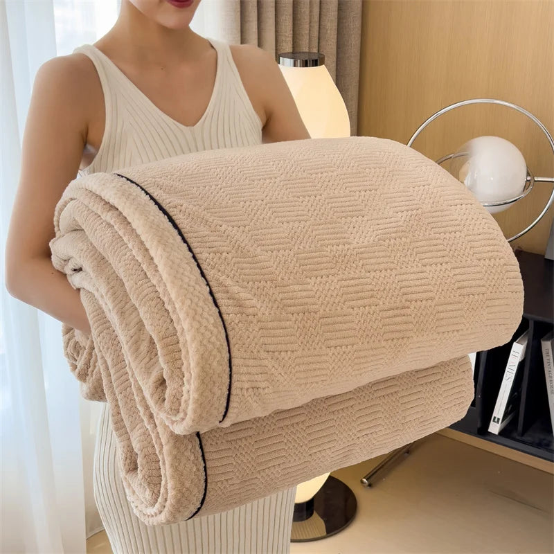 Afralia™ Cozy Carved Velvet Blanket | Warm, Soft & Breathable | Autumn Winter Sofa Bed Throw