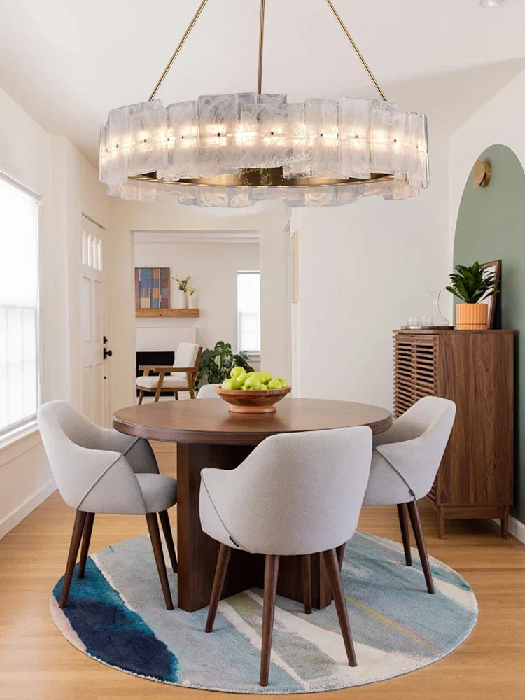 Afralia™ Round Gold Glass Chandelier with White Lampshade for Chic Home Decor