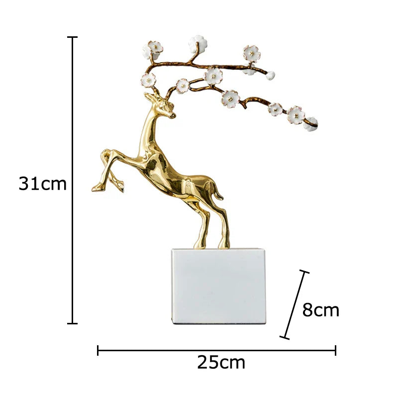 Afralia™ Deer Antlers Statue - Enamel Sika Deer Sculpture for Room Decor