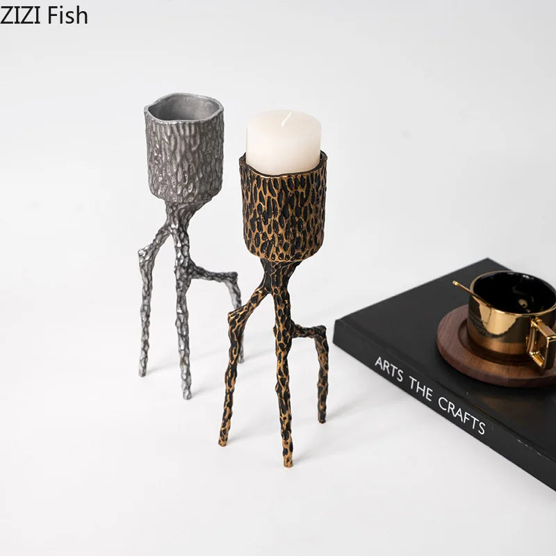 Afralia™ Trio Alloy Candle Holders Desk Decor Romantic Candlestick Aesthetic Room Decor