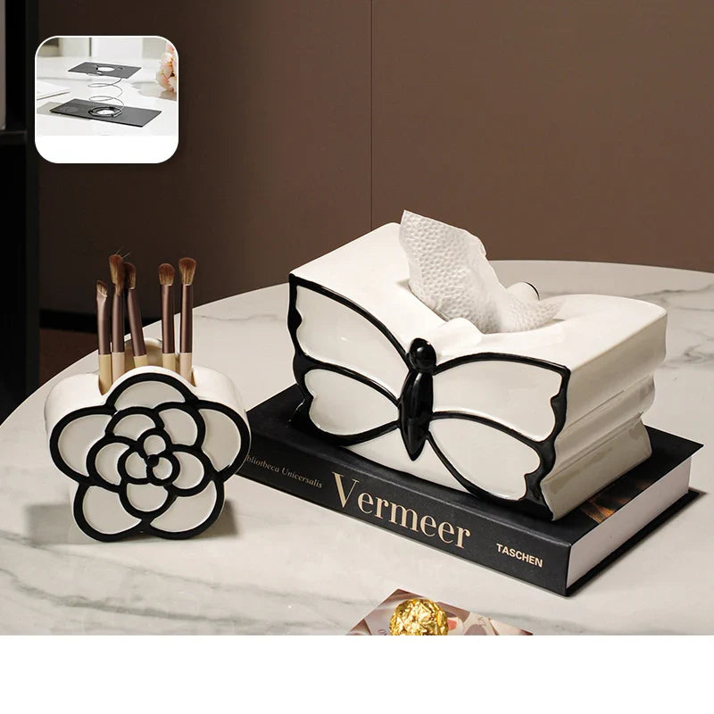 Afralia™ Butterfly Ceramic Tissue Box - Decorative Bedside Table Paper Towel Case