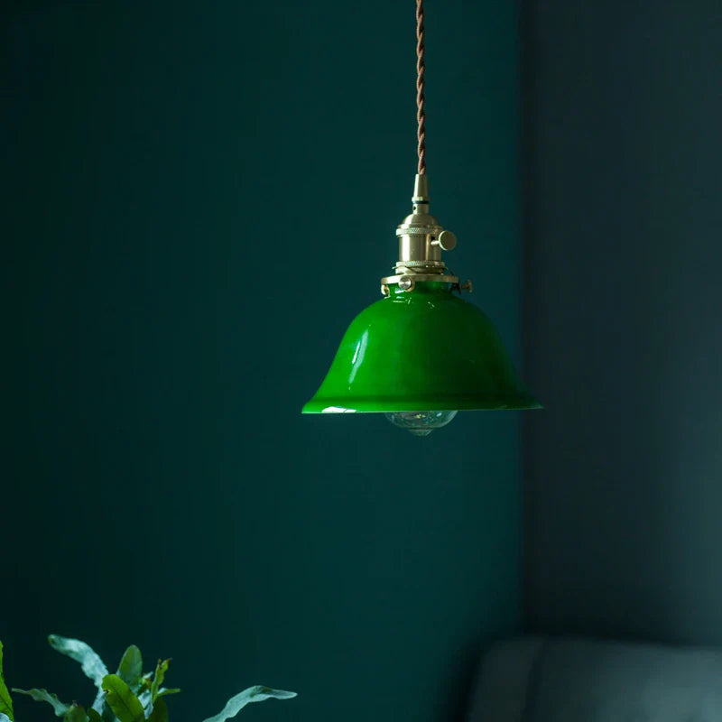 Afralia™ Green Glass LED Pendant Lights: Vintage Japanese-America Style Hanging Lamp