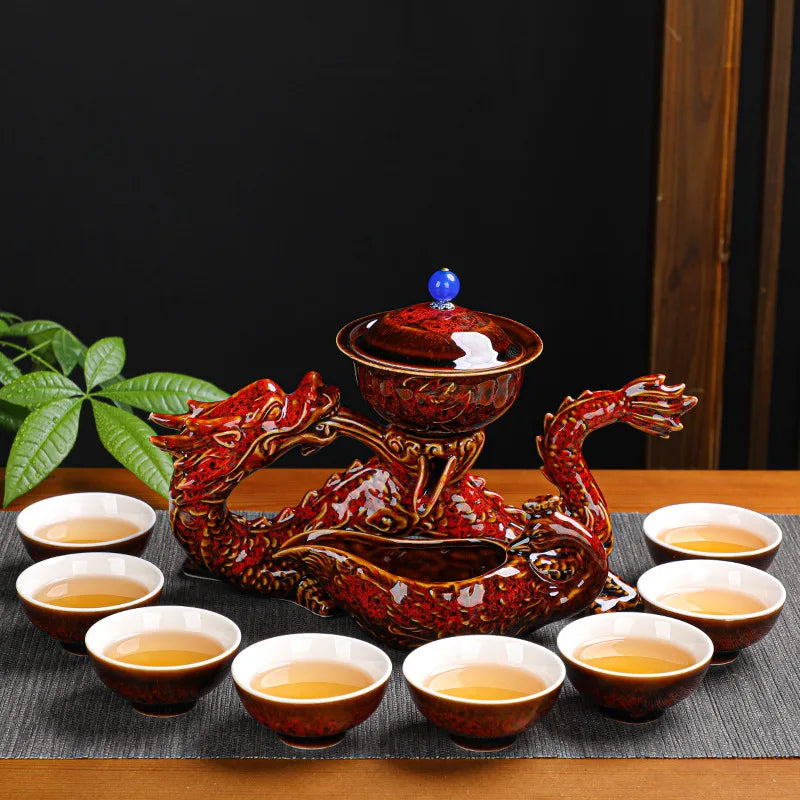 Afralia™ Dragon Kung Fu Tea Set: High-End Bone China Teapot & Cup, Automatic, Holiday Gift