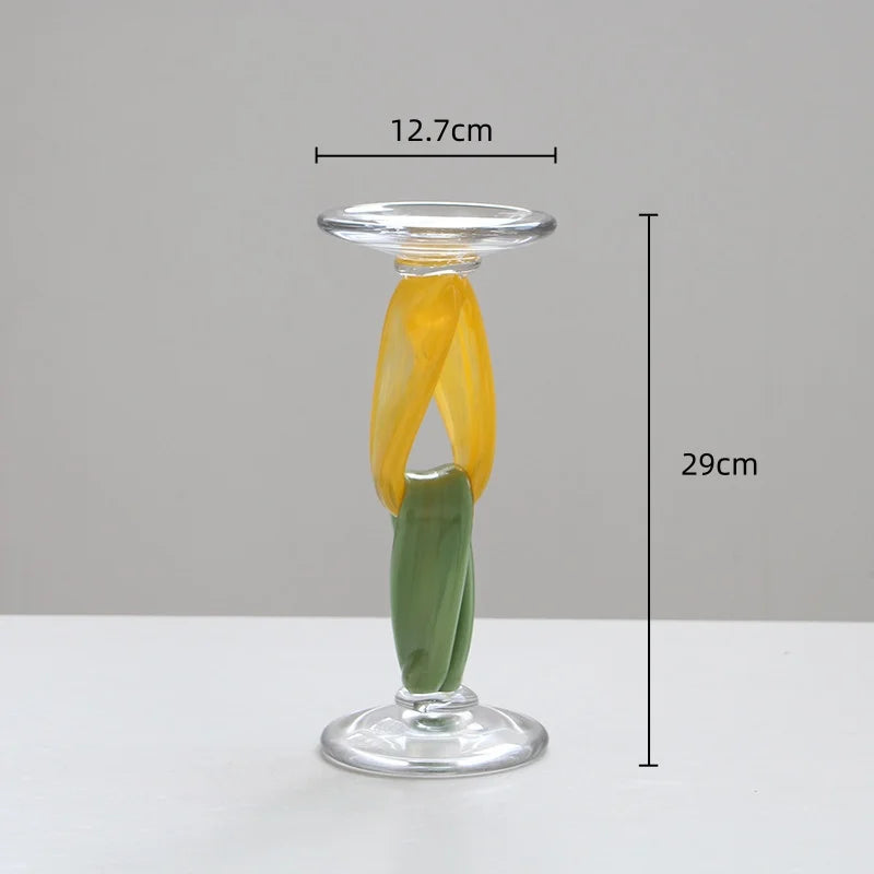 Afralia™ Glass Candlestick Holder Twisted Ornaments Home Decor Candle Holder