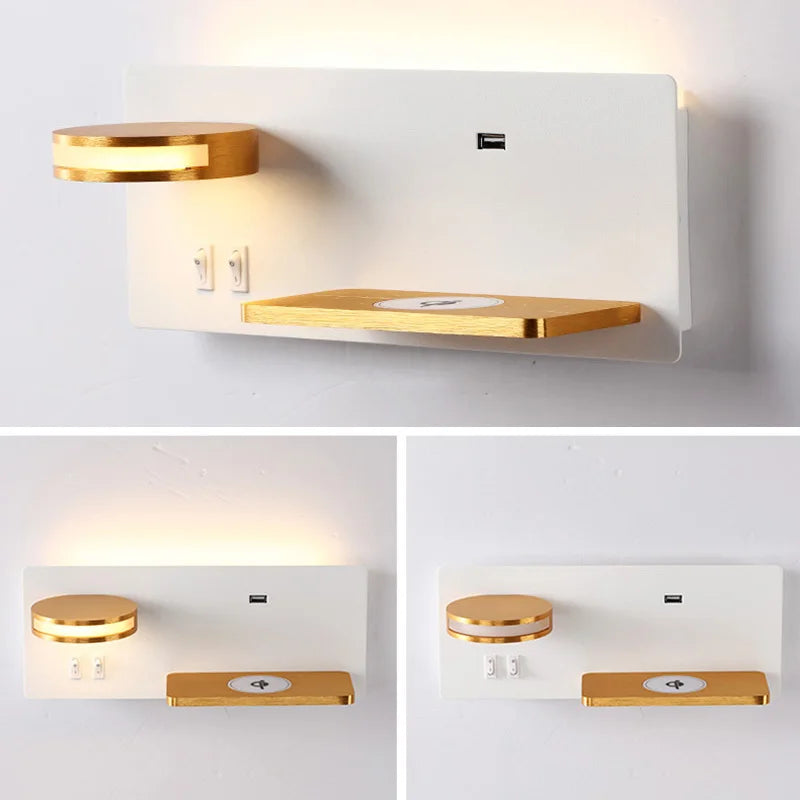 Afralia™ Modern LED Wall Lamp with Wireless Charging, USB Port, and Switch