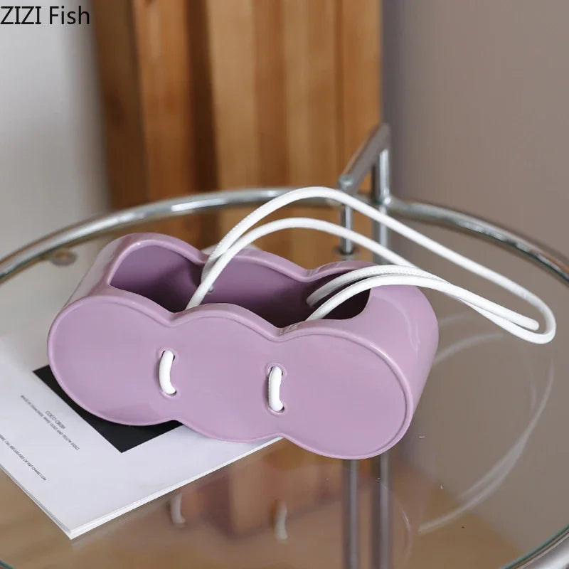 Afralia™ Handbag Shape Ceramic Vase Table Decor Flowers Arrangement Room Aesthetic