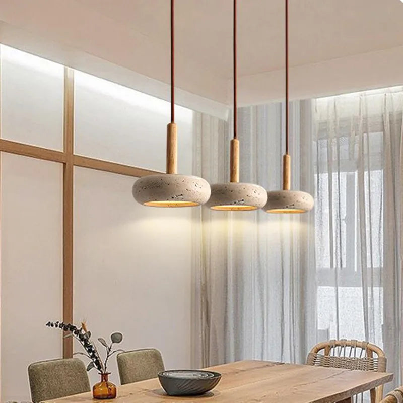 Afralia™ Natural Wood Stone Pendant Light for Home Bedside Restaurant