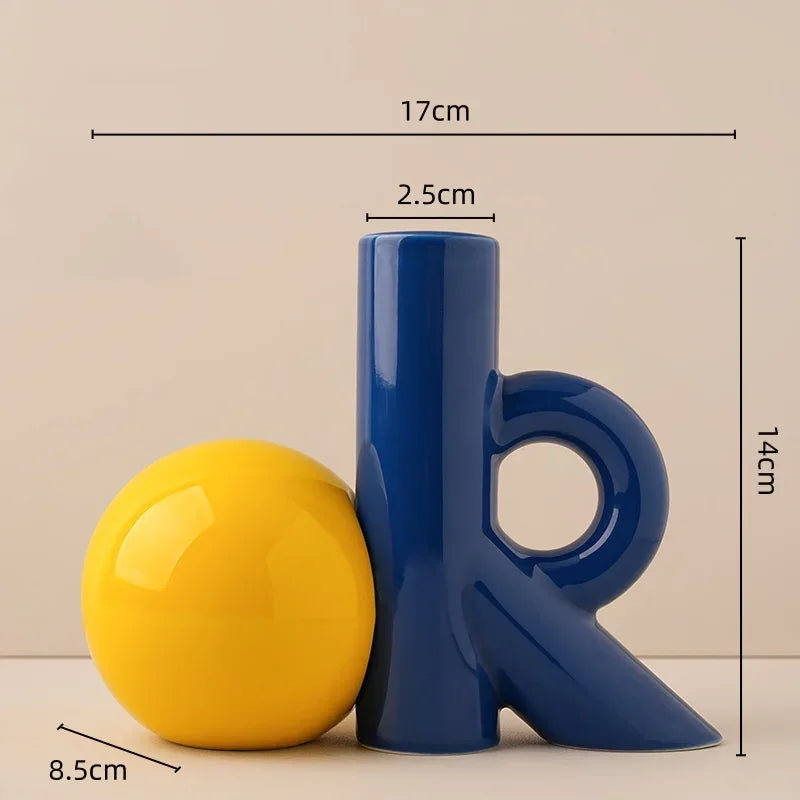 Afralia™ Cartoon Abstract Ceramic Vase with Cut-out Letter Design