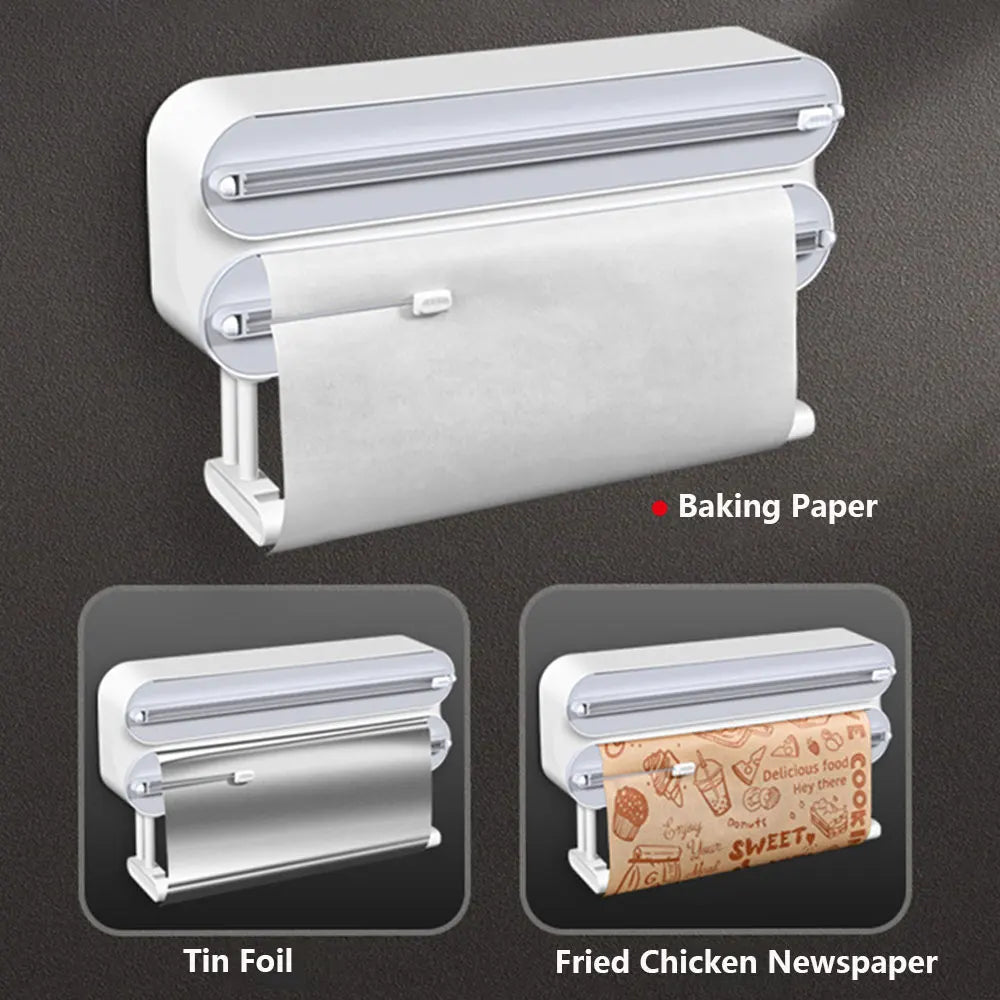 Afralia™ Magnetic Wrap Dispenser with Cutter for Cling Film, Foil, and Parchment Paper