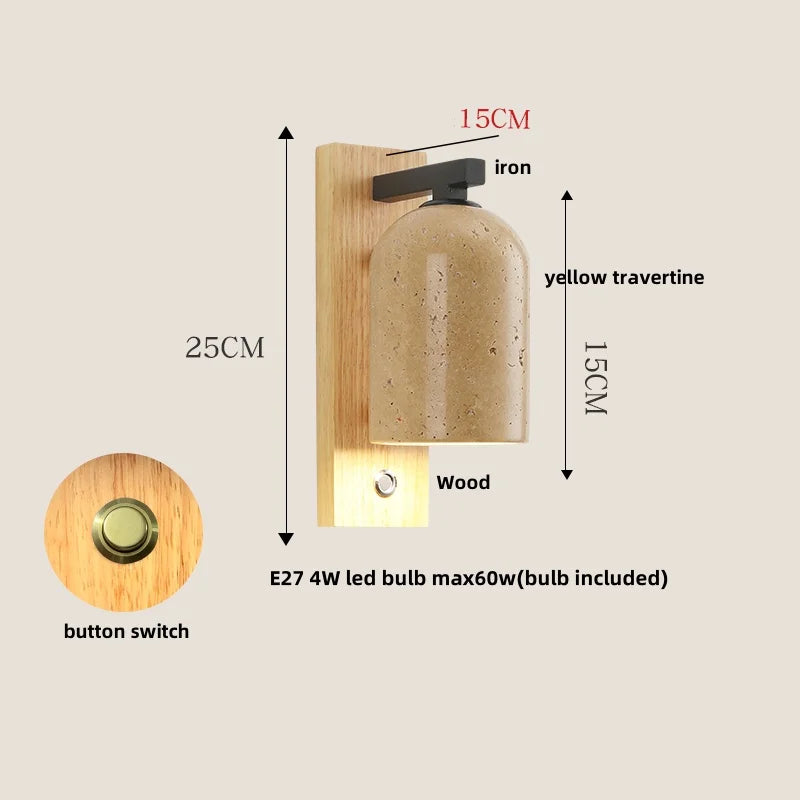 Afralia™ Canopy LED Wall Light Rotate Yellow Travertine Japan Style Bedside Lamp