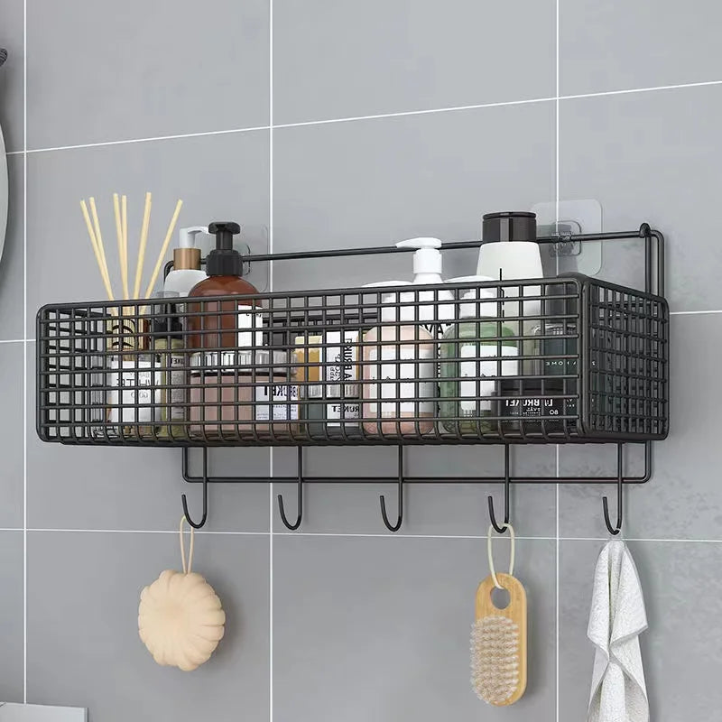 Afralia™ Bathroom & Kitchen Wall Shelf Organizer - Square Shampoo Storage Rack