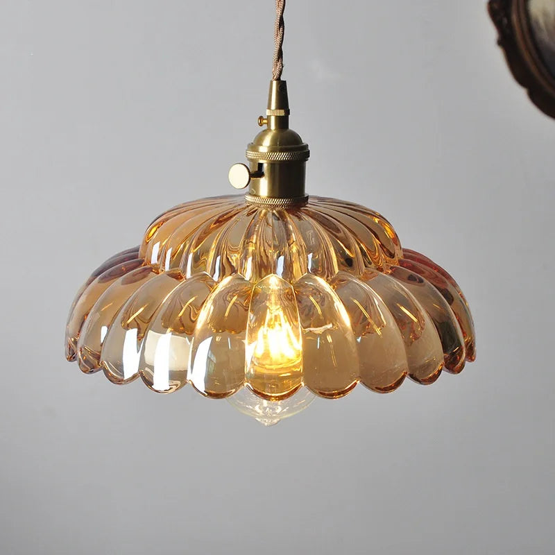 Afralia™ Amber Flower Glass LED Pendant Lights for Home Decor