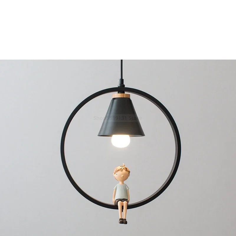 Afralia™ Iron Ring Pendant Lights Nordic Modern Child Bedroom Hanging Lamps Led Bird Light E27