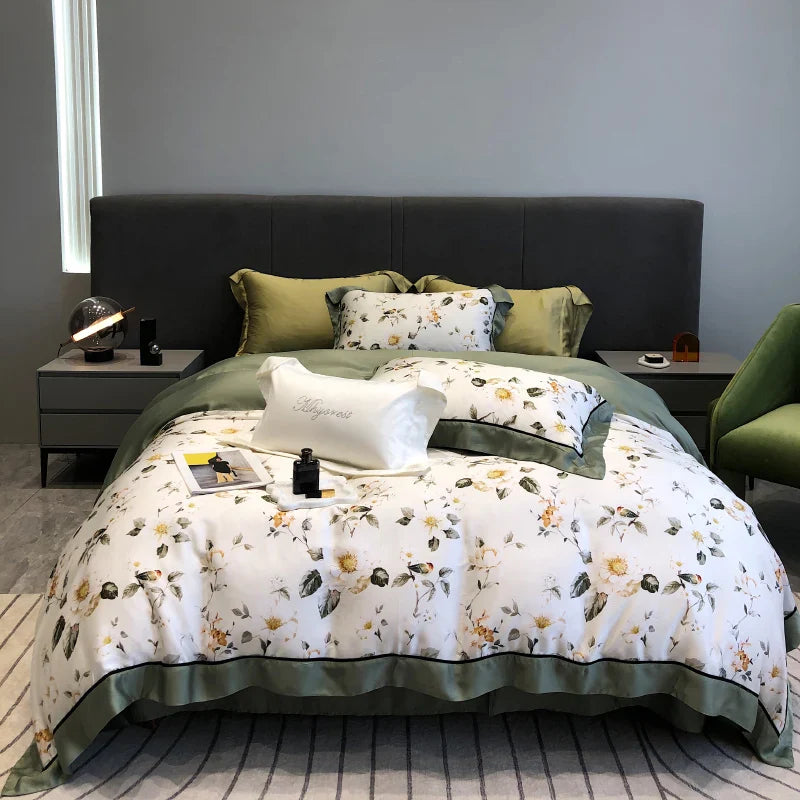 Afralia™ Eucalyptus Lyocell Flowers Duvet Set with Sheet & Pillowcases