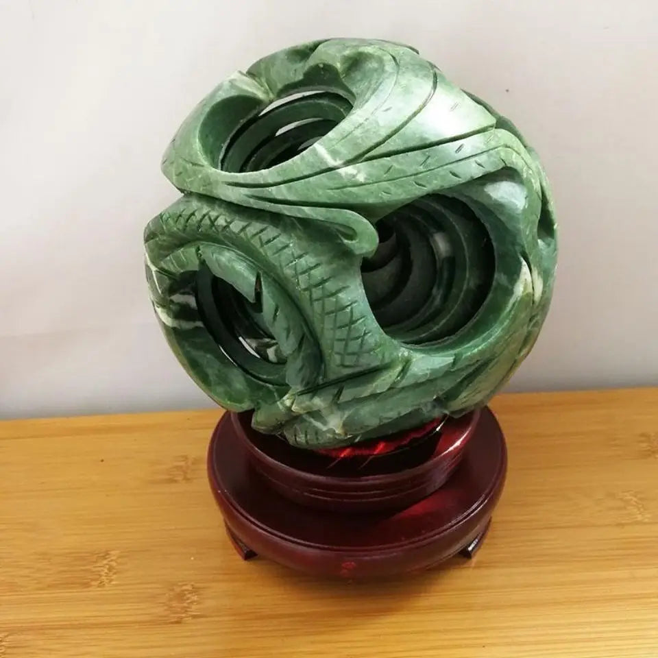 Afralia™ Jade & Stone Dragon Phoenix Ball Set Feng Shui Decor