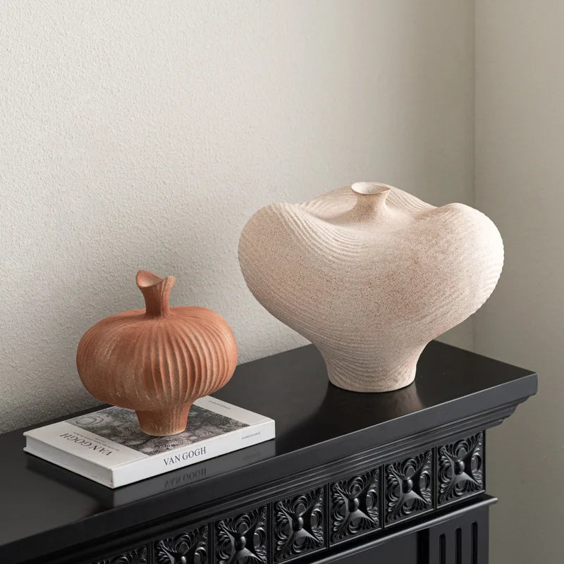 Afralia™ Geometric Abstract Ceramic Flower Vase Bottle - Handcrafted Home Decor Pottery