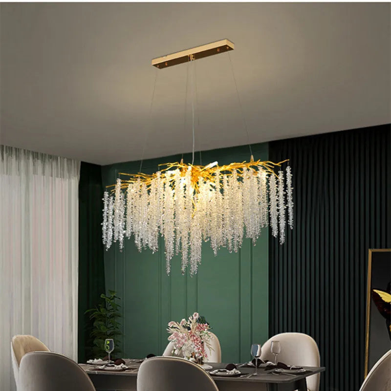 Afralia™ Modern Gold Aluminium Crystal Chandelier LED Pendant Light Fixture