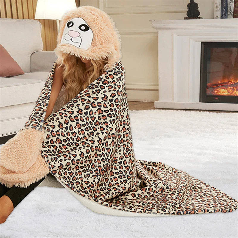 Afralia™ Cute Leopard Flannel Lap Blanket - Soft & Warm Autumn Shawl Blanket
