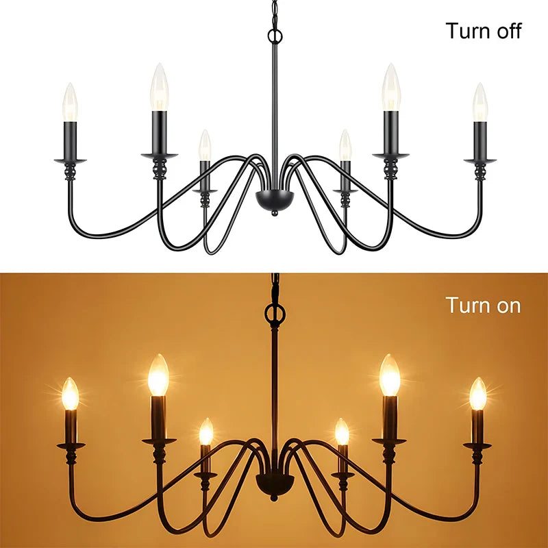 Afralia™ Black 6-Light Chandelier, Wrought Iron Farmhouse Pendant Light, Classic Candle Fixture