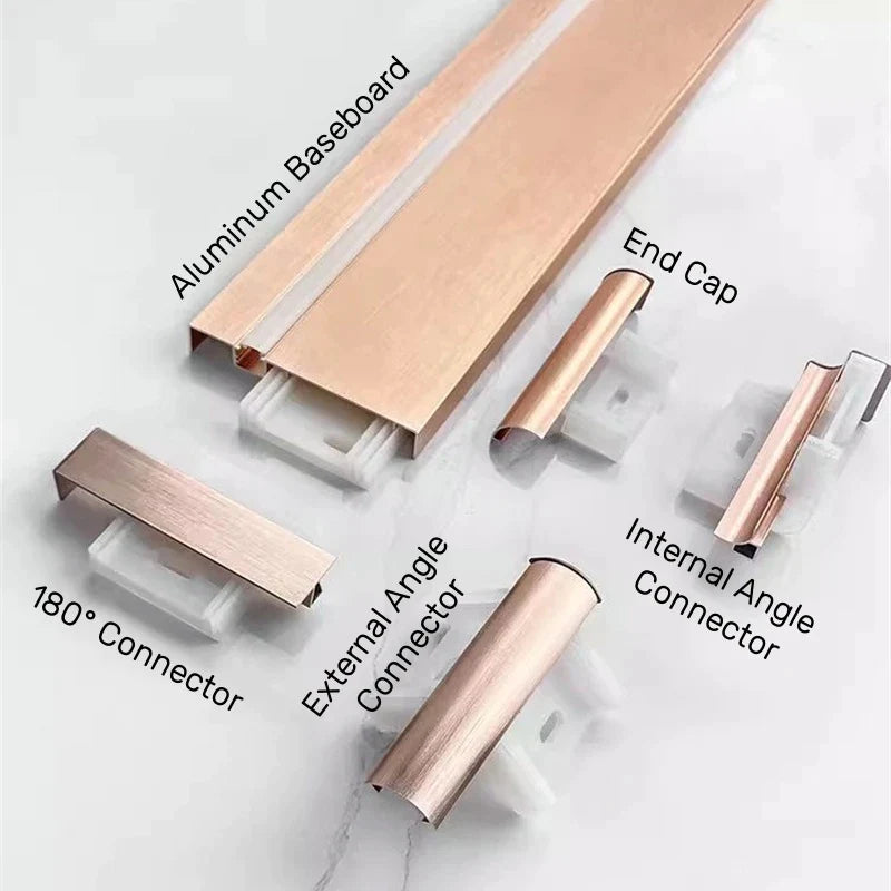 Afralia™ LED Skirting Aluminum Profiles: Brushed Gold/Black, Conner Baseboard, Diffuser, Stair, Floor, Wall Decor