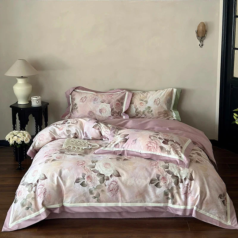 Afralia™ Egyptian Cotton French Rose Flower Print Bedding Set with Vintage Charm