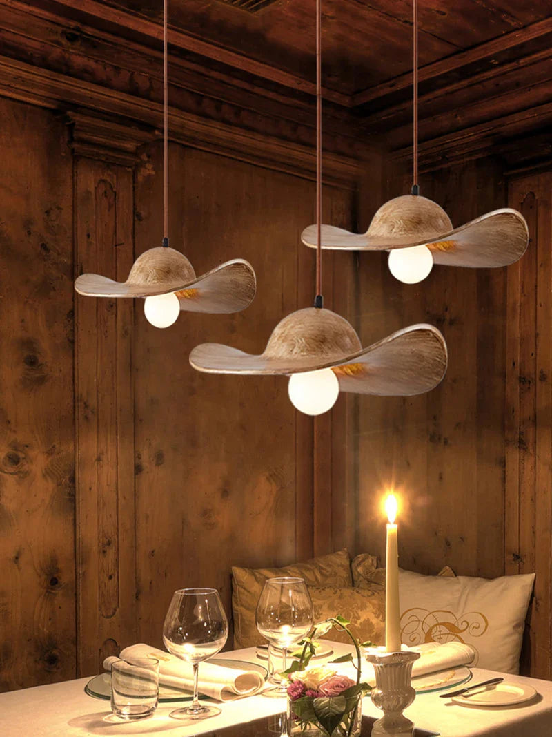 Afralia™ Vintage Hat Pendant Lights Retro LED Hanging Lamp for Dining Room & Cafe