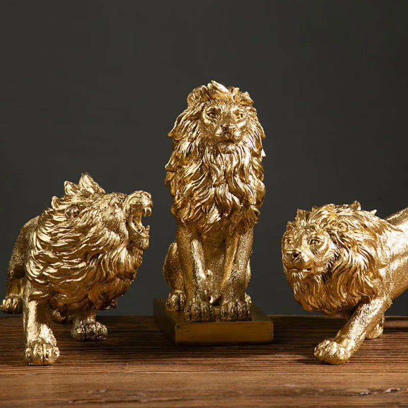 Afralia™ Golden Lion King Resin Figurines: Luxury Desktop Ornaments for Home & Office