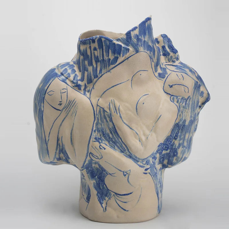 Afralia™ Ceramic Vase - Abstract Hand Drawing Art Handicraft Home Decor Accessory