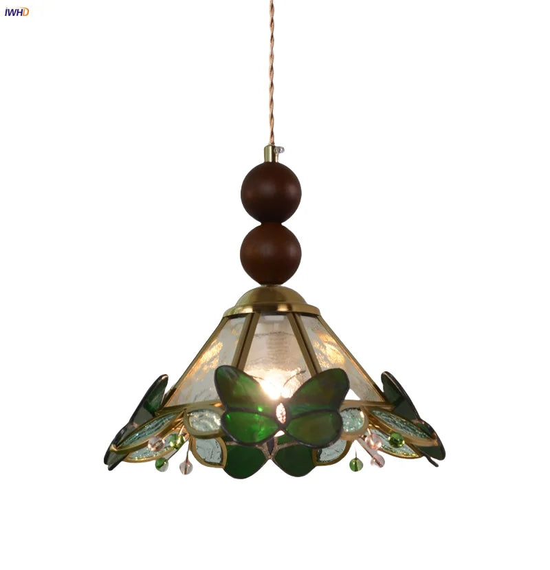 Afralia™ Clear Glass LED Pendant Light Tiffany Butterfly Hanging Lamp