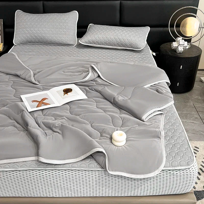 Afralia™ Cool Summer Blanket Set with Latex Bed Mat - Lightweight Breathable Comforter Bedding