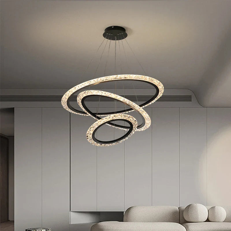 Afralia™ Modern Luxury Gold Ring LED Pendant Chandelier for Living Room & Bedroom