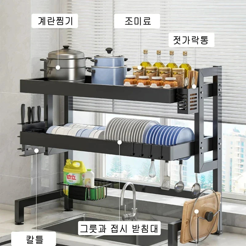 Afralia™ Kitchen Sink Dish Drying Rack Cutlery Organizer Shelf Counter Storage