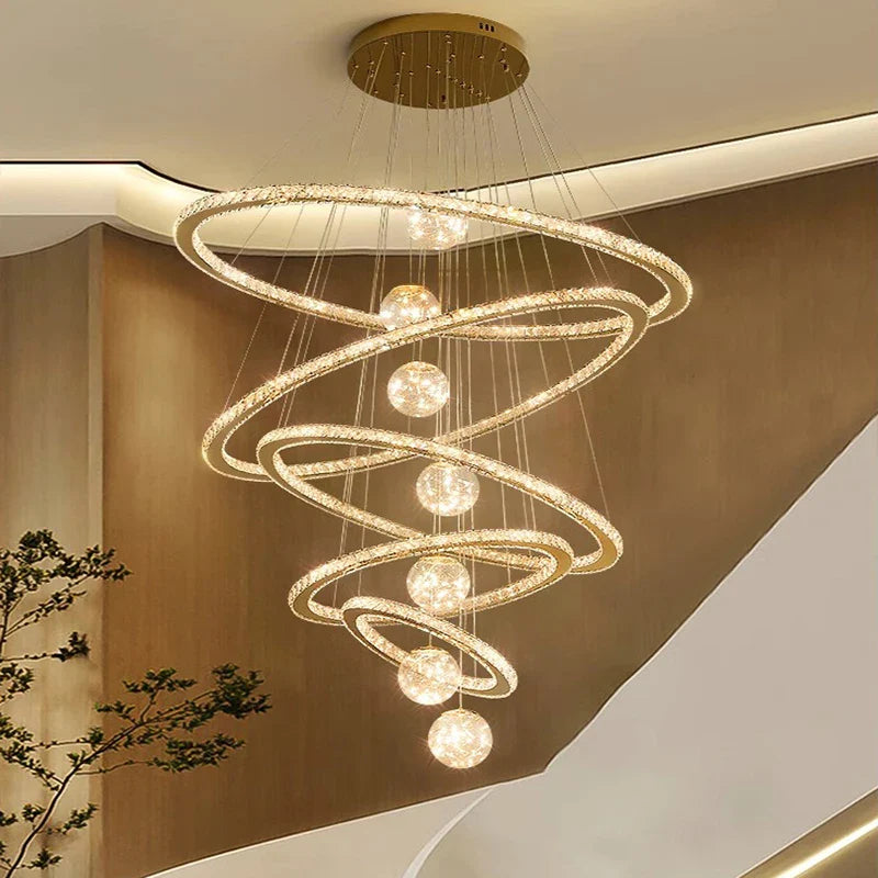 Afralia™ Modern Crystal Chandelier Stair Pendant Lamp Living Room Lighting