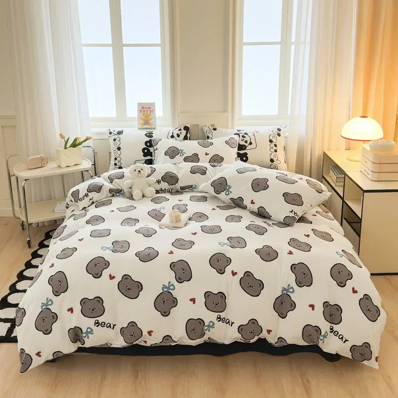 Afralia™ Children Cartoon Print Bedding Set, Double-Layer Yarn Quilt Cover, Cozy Bedroom Decor