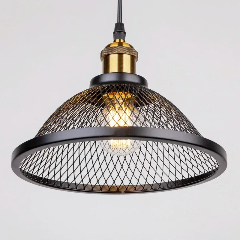 Afralia™ Black Iron Net-Cage Kitchen Pendant Light with LED for Bedroom & Living Room