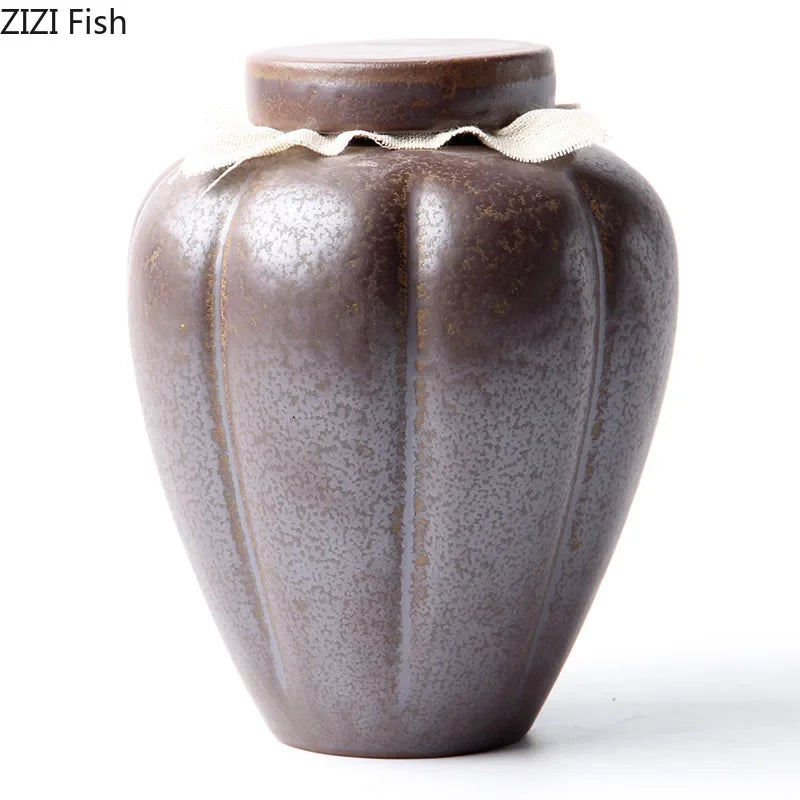 Afralia™ Ceramic Tea Canister Storage Jar Glazed Rough Pottery Coffee Table Candy Tea Caddy