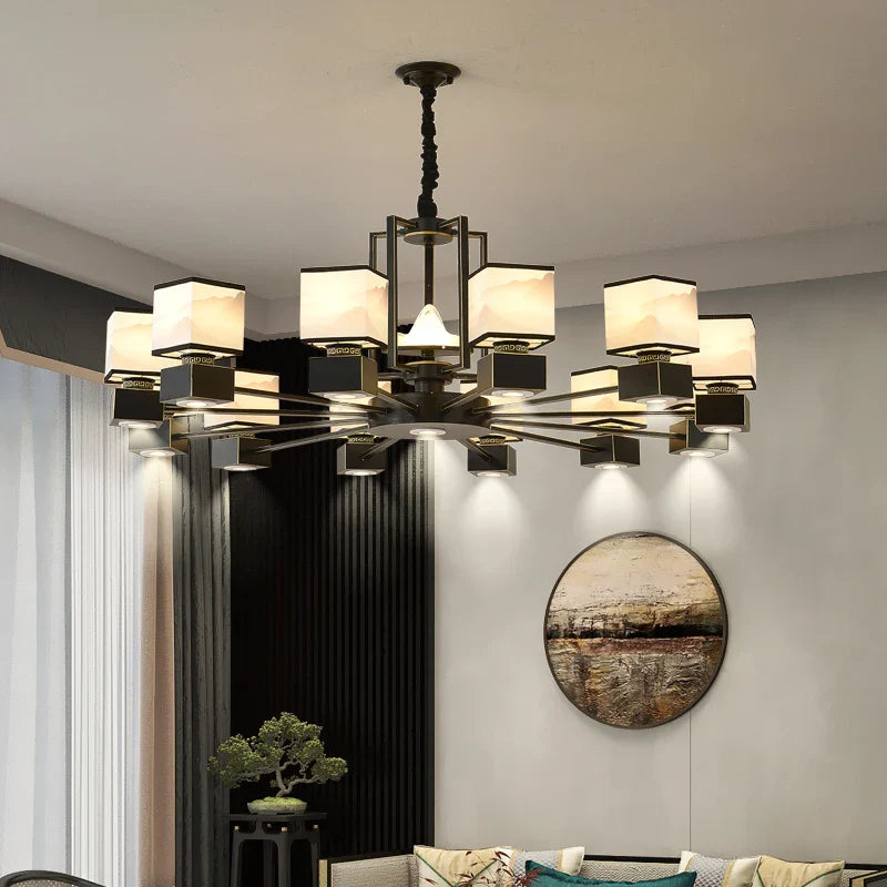 Afralia™ Chinese Zen Marble Chandelier for Living Room, Restaurant, and Bedroom