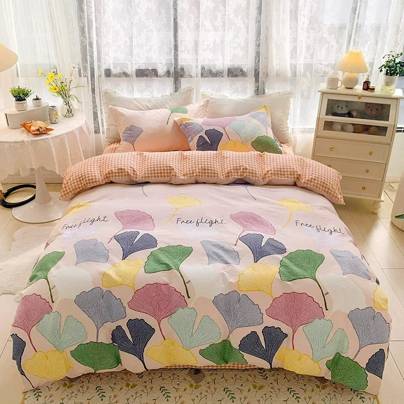 Afralia™ Flowers Print Cotton King Size Bedding Set, Soft & Comfortable Duvet Cover Set