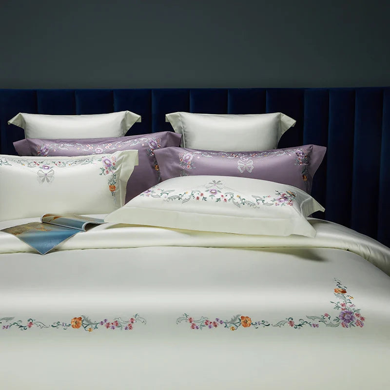 Afralia™ Floral Embroidered Luxury Bedding Set - 100S Egyptian Cotton