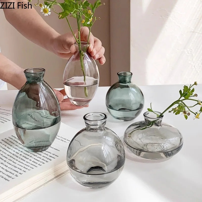 Afralia™ Small Glass Vase for Table Decoration Room Aesthetic, Multi Style Floral Pots