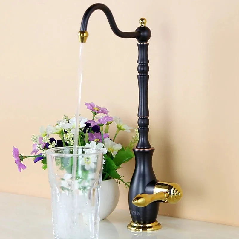 Afralia™ Gold Kitchen Sink Faucet Cold Water Tap 360° Rotating Drinking Faucet Solid Brass